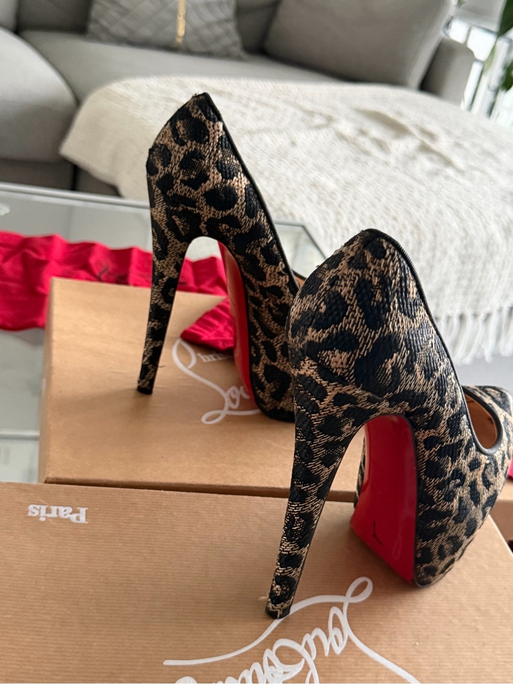 Christian Louboutin Leopard Print Red Sole Stiletto Pumps - Brown/Black 6.5